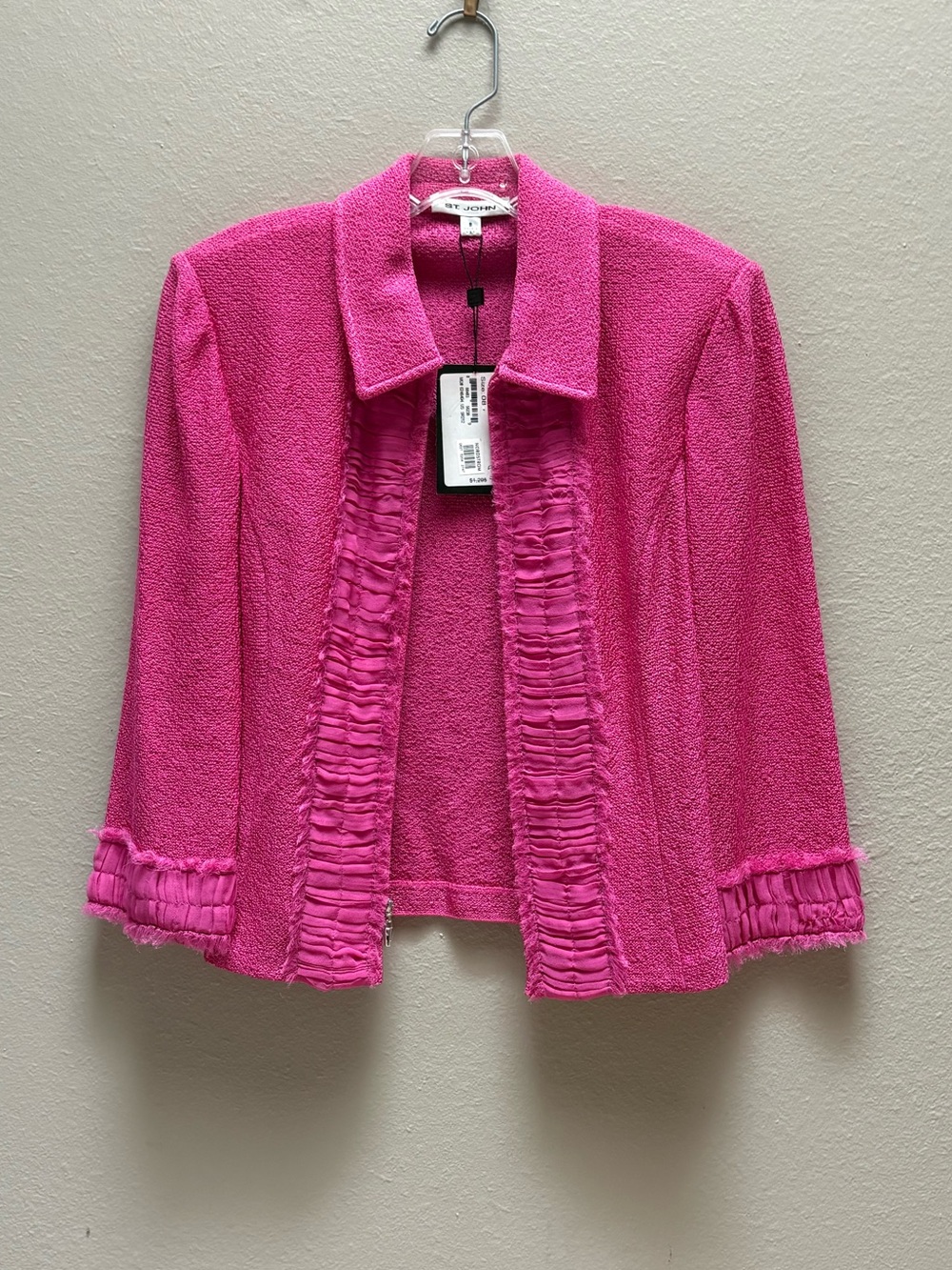 NEW St John Collection $1295 Peony Pink Bouclé Textured Knit Jacket Size 8 NWT